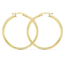 Pendientes oro 18k mujer aros 33mm. redondos rombo lisos cierre palillo