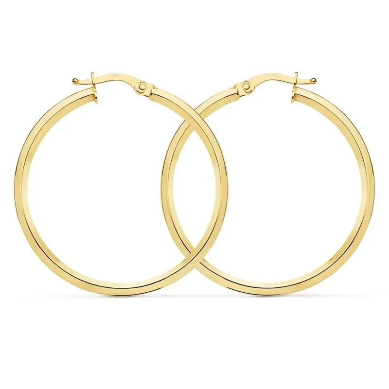 Pendientes oro 18k mujer aros 33mm. redondos rombo lisos cierre palillo