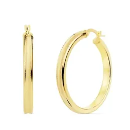Pendientes oro 18k mujer aros 30mm. redondos mate brillo cierre palillo