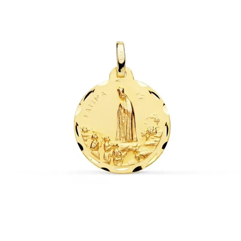 Medalla oro 18k Virgen de Fátima 18mm. borde tallado