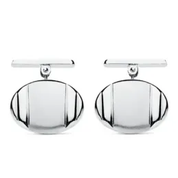 Gemelos oro blanco 18k ovales 18mm. bandas laterales lisos