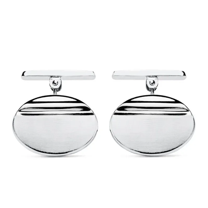 Gemelos oro blanco 18k ovales 18mm. bandas horizontales lisos cierre rígido