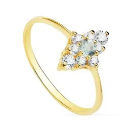 Sortija oro 18k forma lanzadera 11x8mm. centro piedra azul cuajo 10x7mm. circonitas