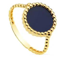 Sortija oro 18k mujer gallones centro piedra 10mm. redonda azul claro detalle borde bandas