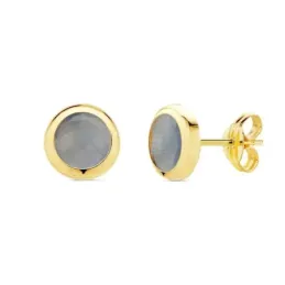 Pendientes oro 18k mujer 6.5mm. chatón redondo piedra azul cierre presión