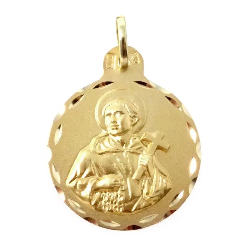 Medalla oro 18k San Álvaro 21mm. redonda cerco detalles tallados trasera lisa