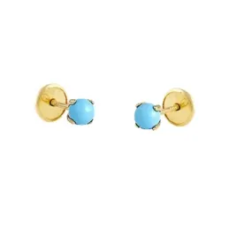 Pendientes Oro Amarillo 18k modelo Aretes de Bebé (2 r/Turquesas) Medida: 3mm.