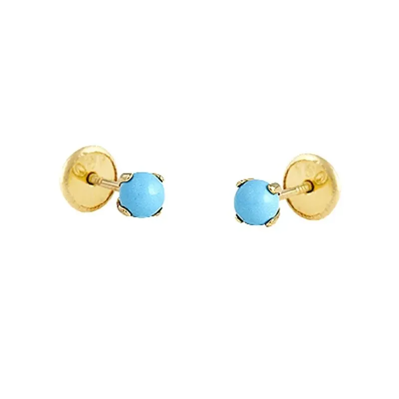 Pendientes Oro Amarillo 18k modelo Aretes de Bebé (2 r/Turquesas) Medida: 3mm.
