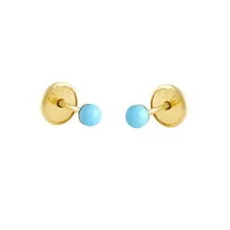 Pendientes Oro Amarillo 18k modelo Aretes de Bebé (2 r/Turquesas) Medida: 3mm.