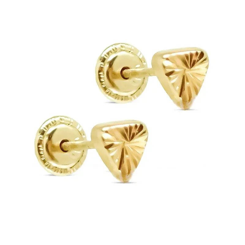 Pendientes Oro Amarillo 18k modelo Tornillería (Triangulo pequeño tallado) Medida: 4,5mm.