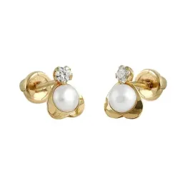 Pendientes Oro Amarillo 18k modelo Tornillería (2 perlas cultivadas 3mm.) (2 circonitas 2mm.)