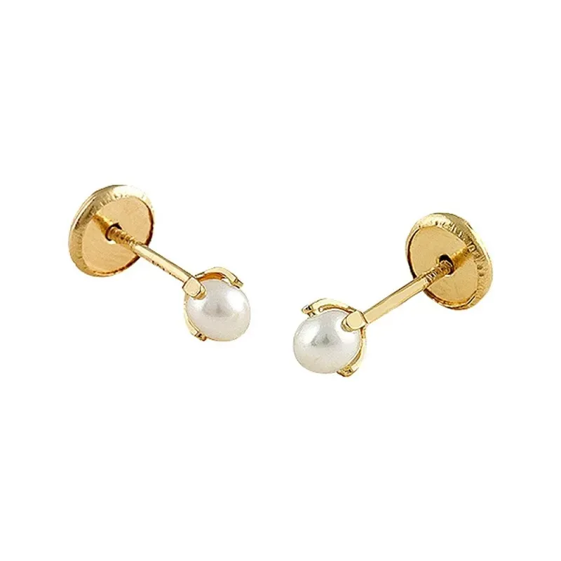 Pendientes Oro Amarillo 18k modelo Aretes de Bebé (2 Perlas Cultivadas) Medida: 3mm.