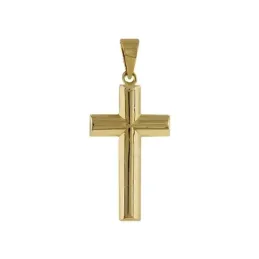 Cruz Oro Amarillo 18k modelo Cruces doble media caña plana. Medida: 21x12x3mm.
