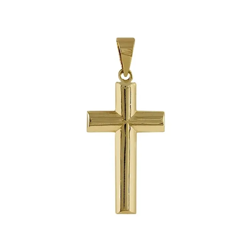 Cruz Oro Amarillo 18k modelo Cruces doble media caña plana. Medida: 21x12x3mm.