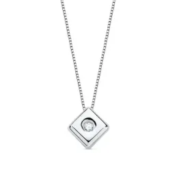 Colgante oro blanco 18k chatón diamante brillante 0.02ct. cadena 42cm. mujer