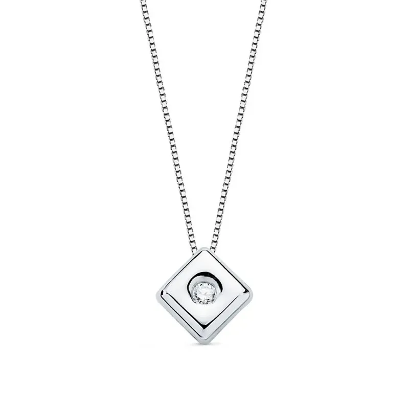 Colgante oro blanco 18k chatón diamante brillante 0.02ct. cadena 42cm. mujer