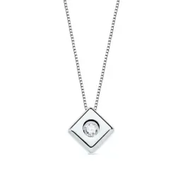 Colgante oro blanco 18k chatón diamante brillante 0.07ct. cadena 42cm. mujer
