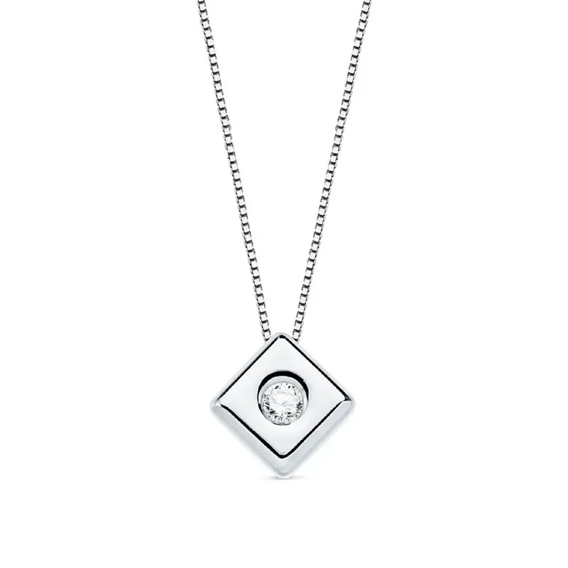 Colgante oro blanco 18k chatón diamante brillante 0.07ct. cadena 42cm. mujer