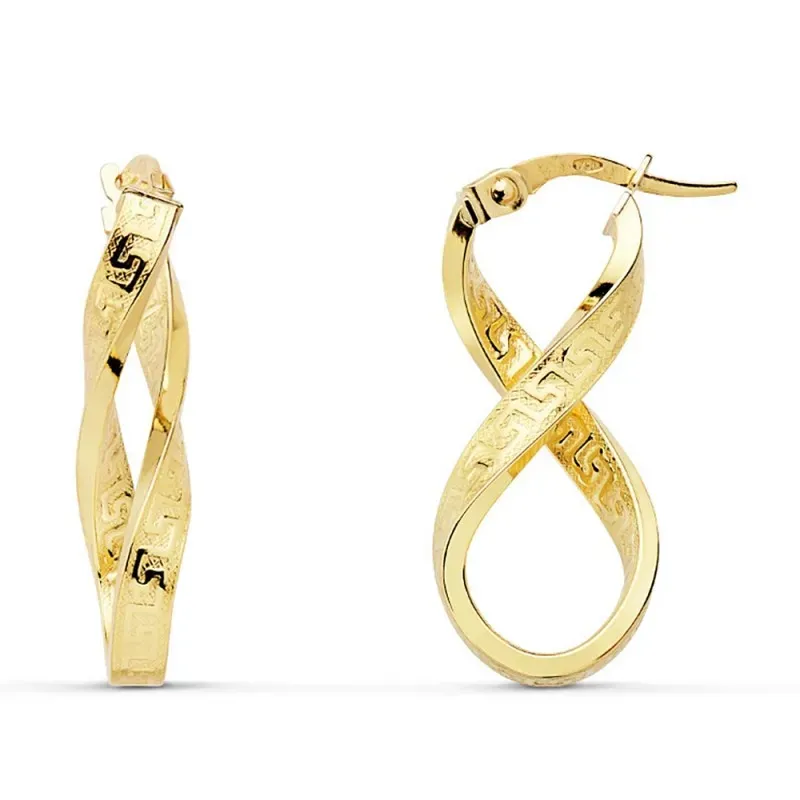 Pendientes oro 18k aros dobles 25mm. greca mujer