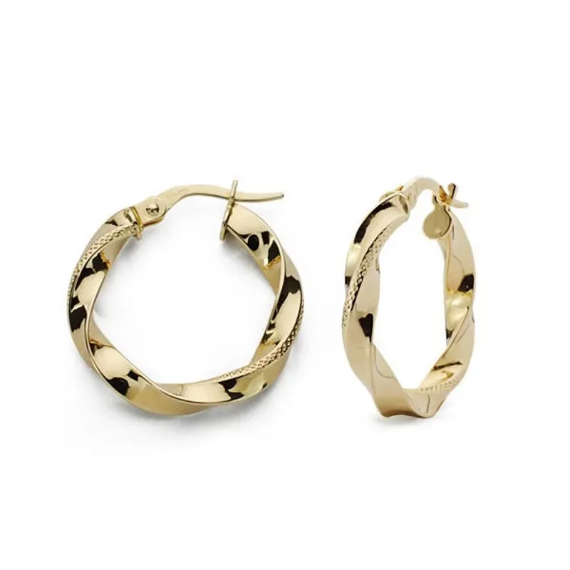 Pendientes oro 18k aros 21mm. reliados greca mujer