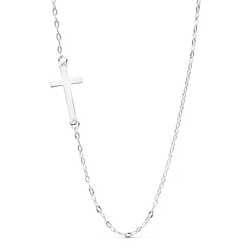 Gargantilla oro blanco 18k forzada 42cm. cruz lisa 17mm. mujer
