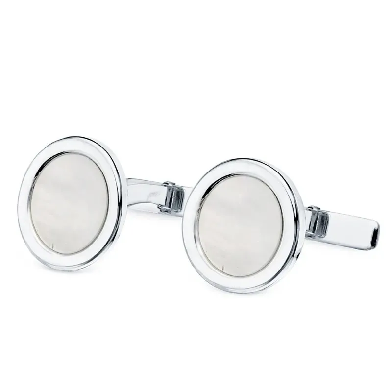 Gemelos oro blanco 18k redondos 15mm. nácar hombre