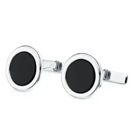 Gemelos oro blanco 18k redondos 15mm. ónix hombre
