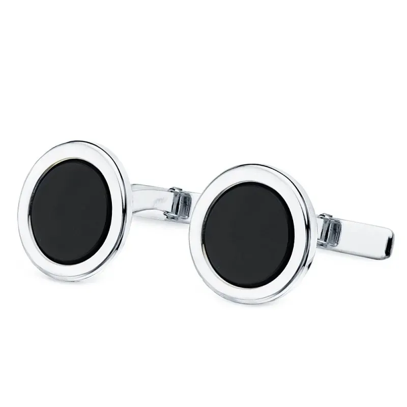 Gemelos oro blanco 18k redondos 15mm. ónix hombre