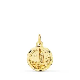 Medalla oro 18k colgante 16mm. Virgen de Fátima cerco tallado unisex