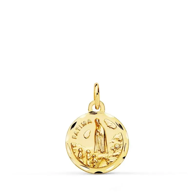 Medalla oro 18k colgante 16mm. Virgen de Fátima cerco tallado unisex
