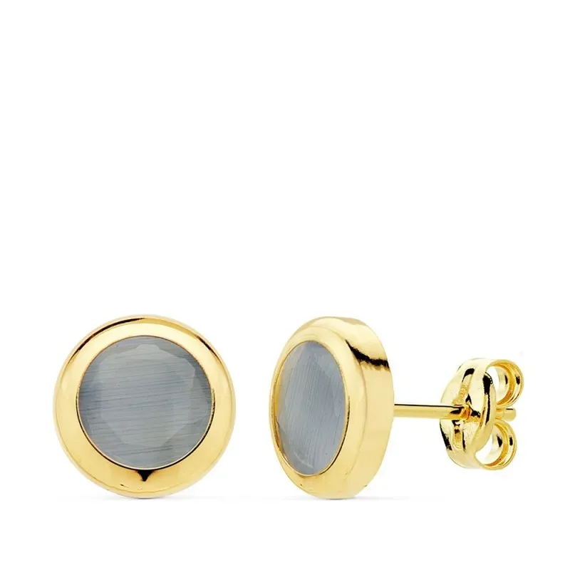 Pendientes oro 18k chatón 8.5mm. piedra azul cierre presión mujer
