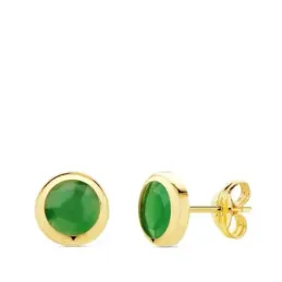 Pendientes oro 18k chatón 6.5mm. piedra verde cierre presión mujer