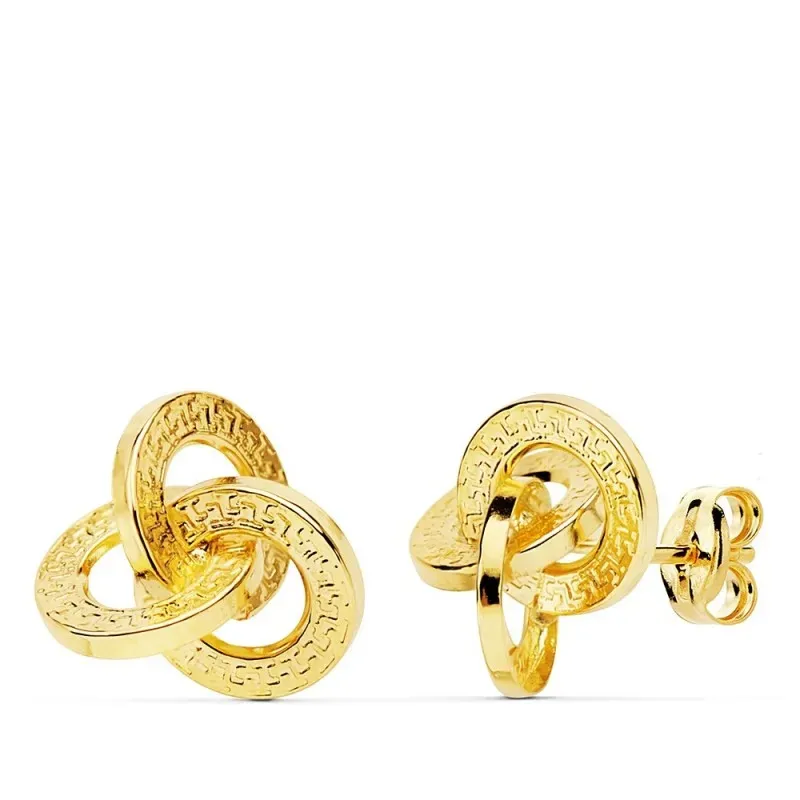 Pendientes oro 18k nudo 12mm. greca cierre presión mujer