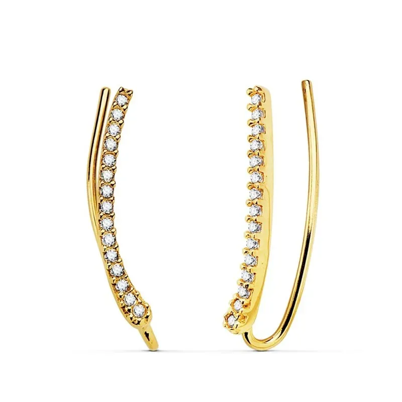 Pendientes oro 18k trepador 17mm. circonitas mujer
