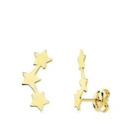 Pendientes oro 18k trepador 13mm. estrellas lisas mujer
