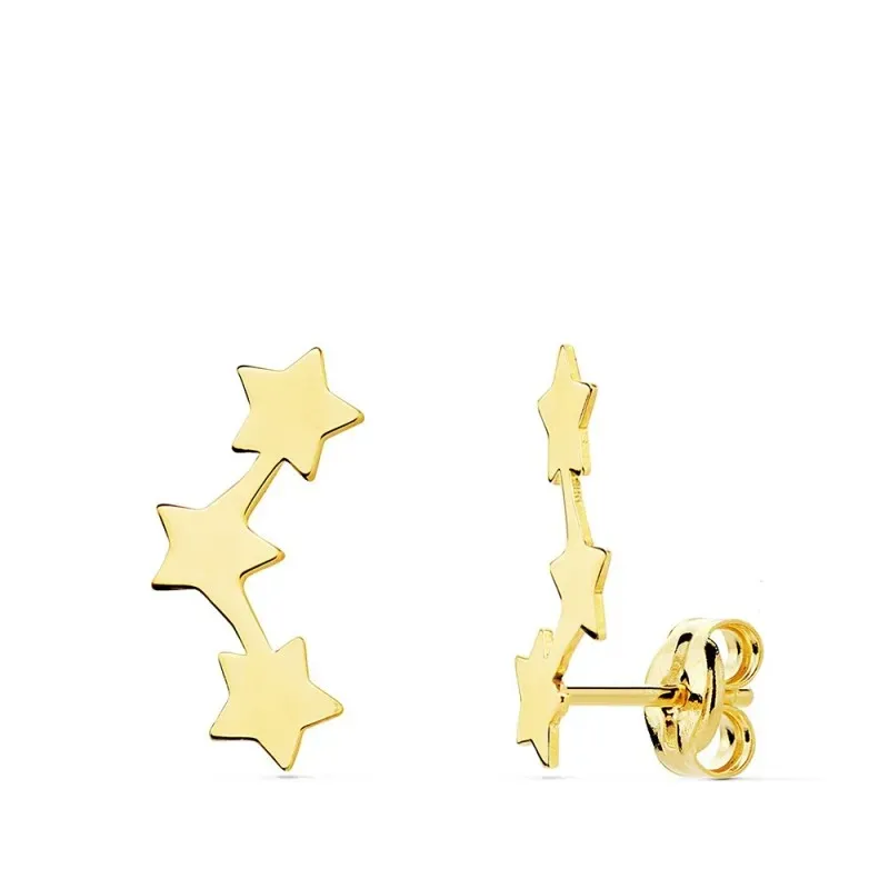 Pendientes oro 18k trepador 13mm. estrellas lisas mujer