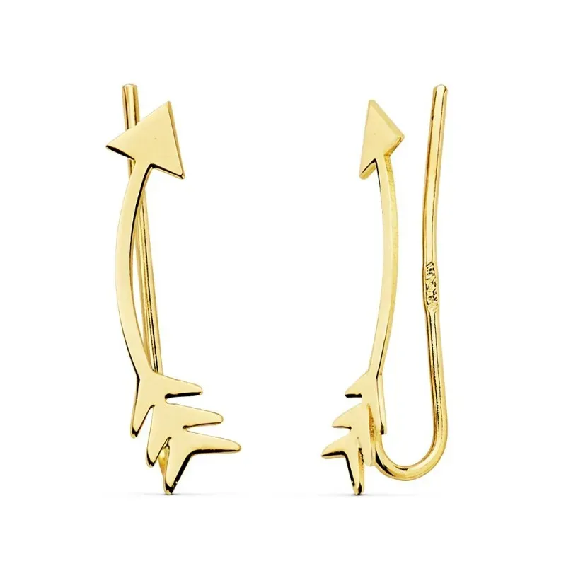 Pendientes oro 18k trepador 18mm. flechas lisas mujer