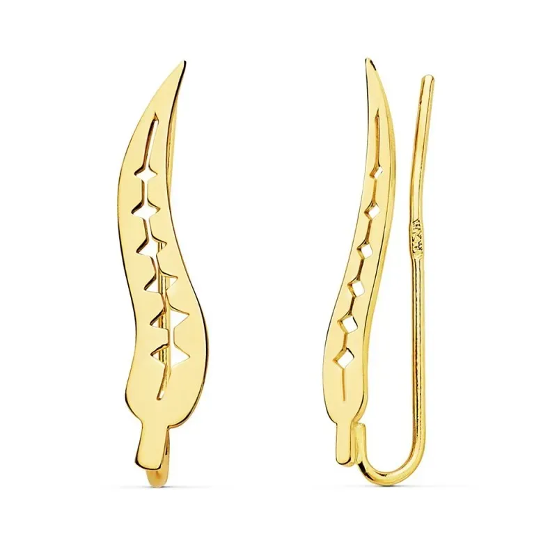 Pendientes oro 18k trepador 22mm. hojas lisas mujer