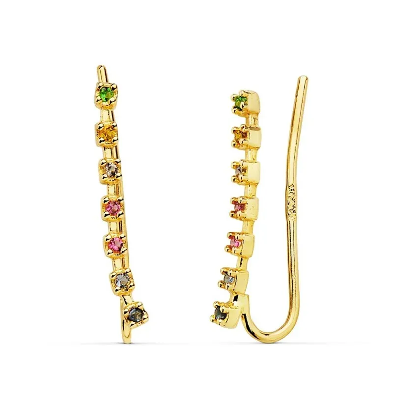 Pendientes oro 18k trepador 17mm. piedras color mujer