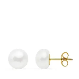 Pendientes oro 18k perla cultivada botón 8-8.5mm. cierre presión niña