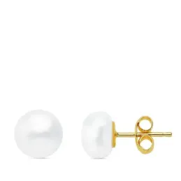 Pendientes oro 18k perla cultivada botón 7mm. cierre presión niña
