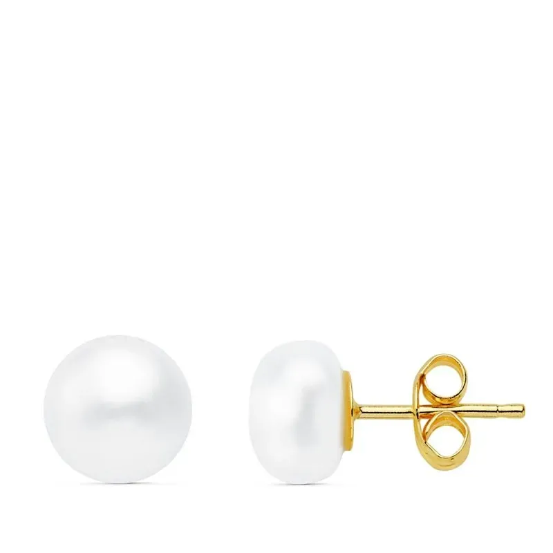 Pendientes oro 18k perla cultivada botón 7mm. cierre presión niña