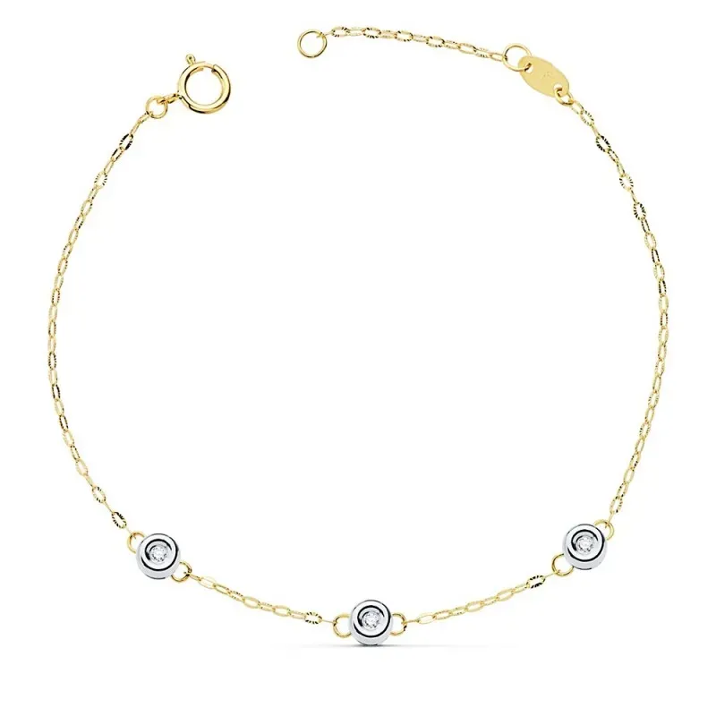 Pulsera oro 18k bicolor forzada 19cm. chatones diamantes brillantes 0.045ct. cierre reasa mujer