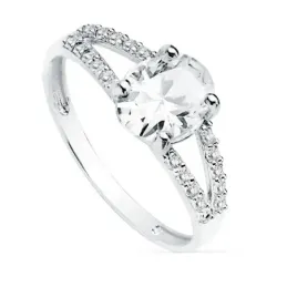 Sortija oro blanco 18k circonitas centro piedra 8x6mm. mujer