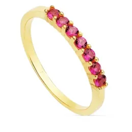 Sortija oro 18k ancho 2mm. circonitas rojas mujer