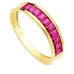 Sortija oro 18k ancho 4.5mm. circonitas rojas baguette mujer