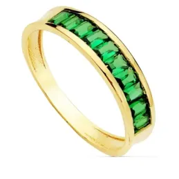 Sortija oro 18k ancho 4.5mm. circonitas verdes baguette mujer