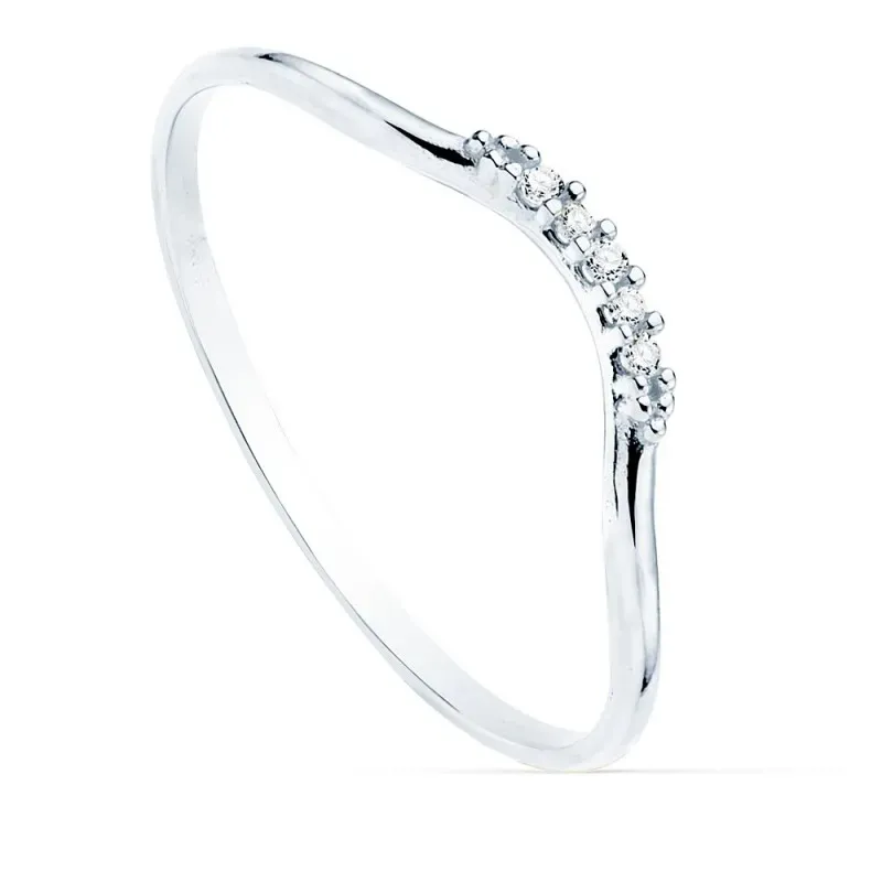 Sortija oro blanco 18k curva redonda 1mm. diamantes brillantes 0.025ct. mujer