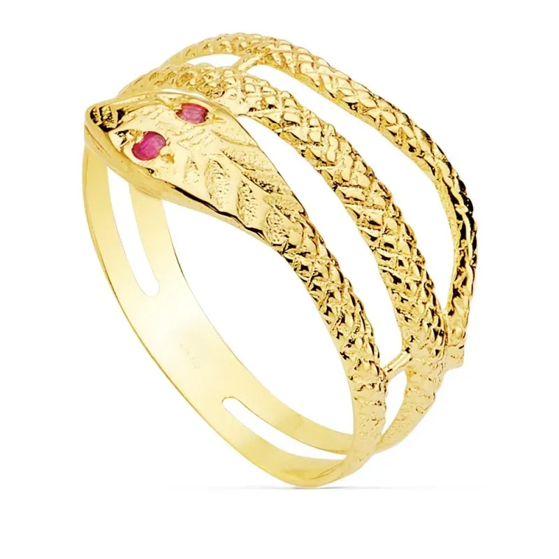 Sortija oro 18k serpiente rubíes ancho 10mm. mujer