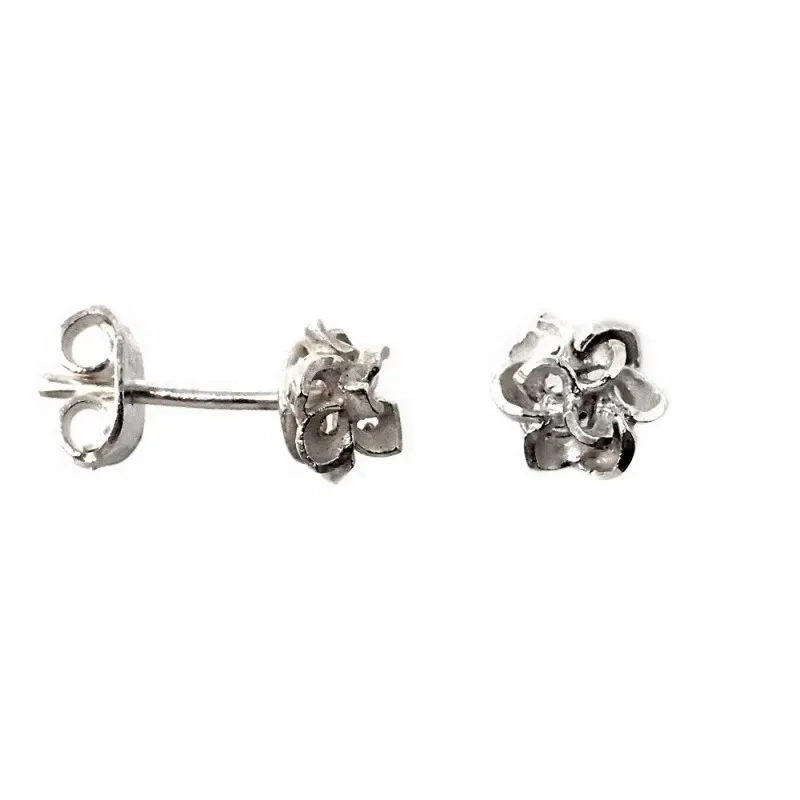 Pendientes plata Ley 925m flor relieve 7mm. formas cierre presión